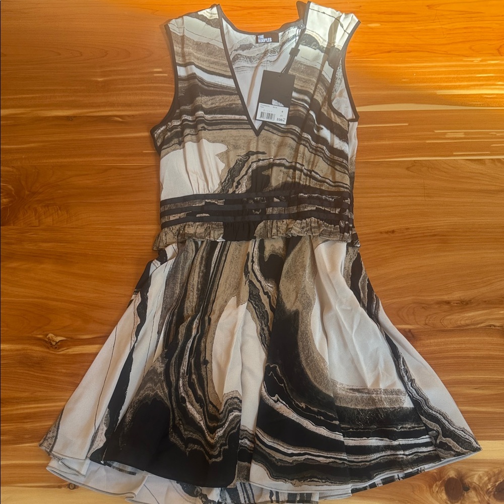 The Kooples Black and Cream Mini Dress